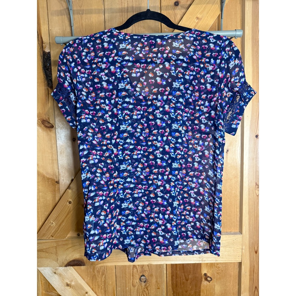 American Eagle Floral Print Lace Trim Sheer Blouse Top - Women's - Picture 5 of 5